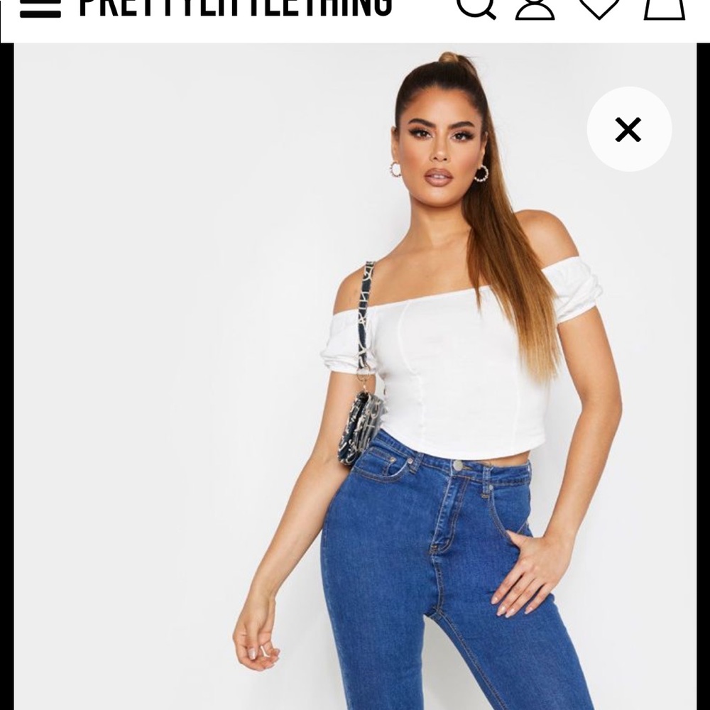 Cream Corset Stitched Bardot Crop Top NWT - Picture 2 of 3